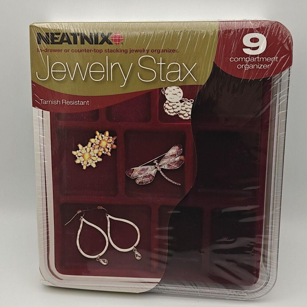 NEATNIX Jewelry Stax 9 Compartment Tray Organizer Burgundy Tarnish Resistant NEW